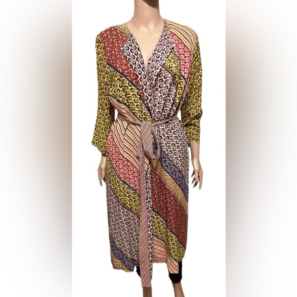 Cabi Kimono Poet Duster Jacket Dress Womens S Boho Patchwork Print Belted new - Picture 3 of 13